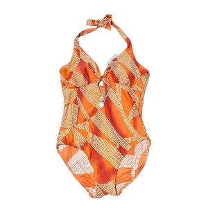 NWT Women's Orange Polka-dot Halter Top Swimsuit
